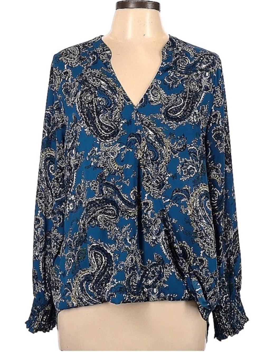 Allison Joy Evereve Blue Paisley Wrap Blouse Long Sleeve